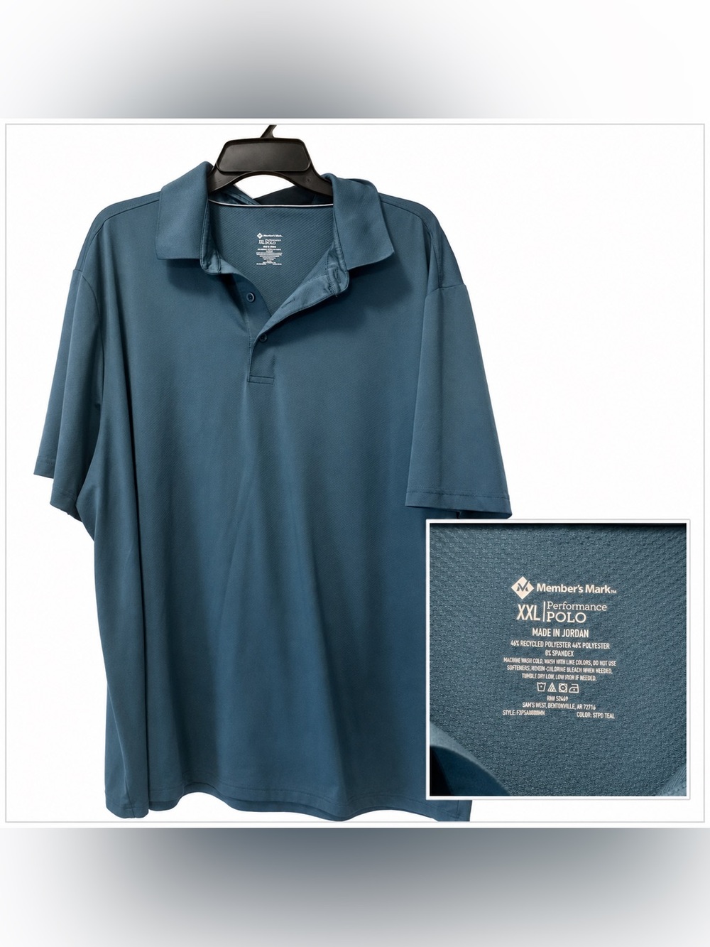 Member’s Mark Men’s XXL Teal Performance Polo Shirt